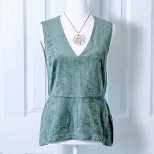 BCBGMAXAZRIA Women's Sleeveless VNeck Faux Suede Top Blouse  Size S  Green